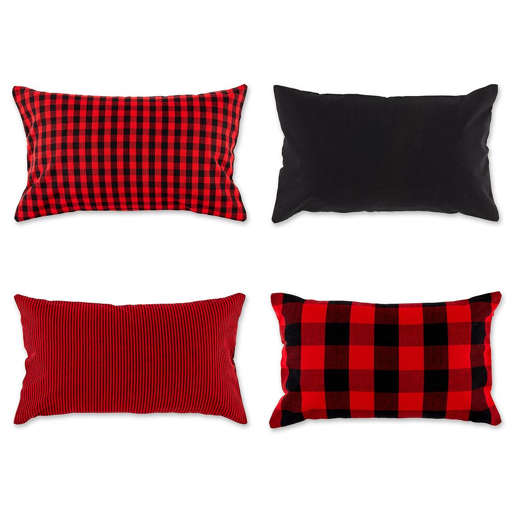 Set of 4 Red and Black Cotton Pillow Cover 20