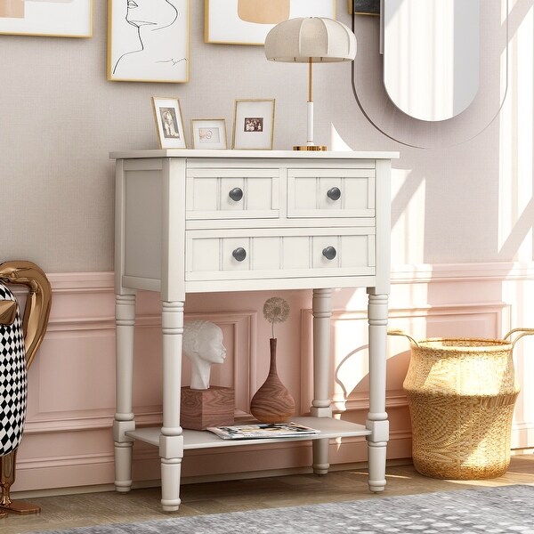 Console Table with Three Storage Drawers and Bottom Shelf for Living Room