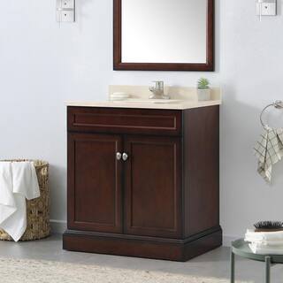 Home Decorators Collection Teagen 30 in. W Bath Vanity in Dark Espresso with Cultured Stone Vanity Top in Beige with White Basin Teagen 30EB