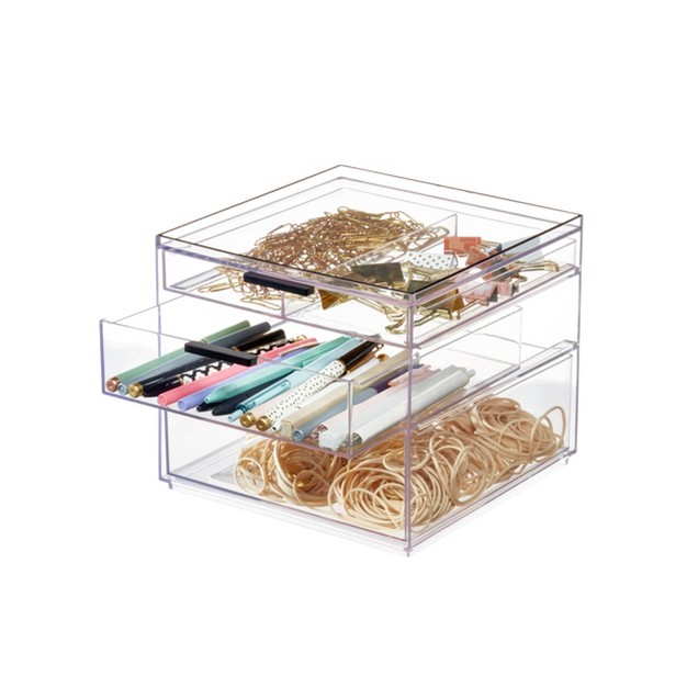 Idesign Onyx 3 drawer Tall Desk Organization Set Clear