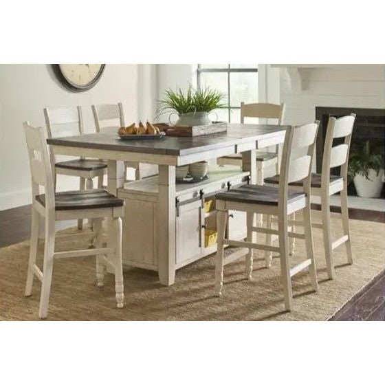 Loft 7-Pc Dining Set Hi-Lo Extendable (60-72)Adjustable Height in Vintage White