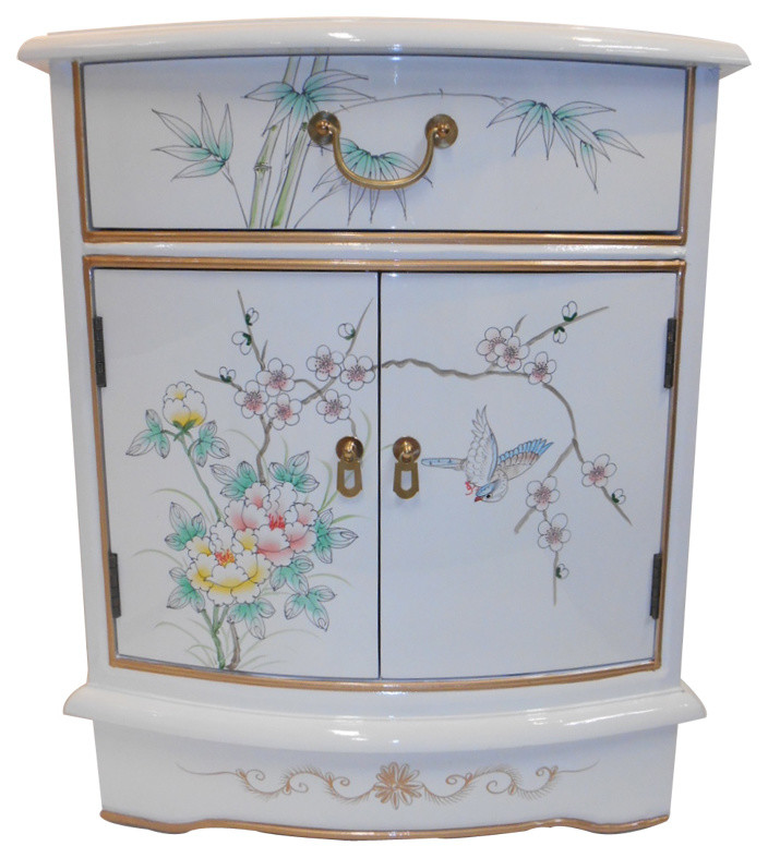 Oriental End Table Painted Bird and Flower White Lacquer   Asian   Side Tables And End Tables   by Oriental Furnishings  Houzz