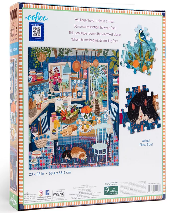 Eeboo Piece And Love Blue Kitchen 1000 Piece Square Adult Jigsaw Puzzle Set  Ages 14 years and up