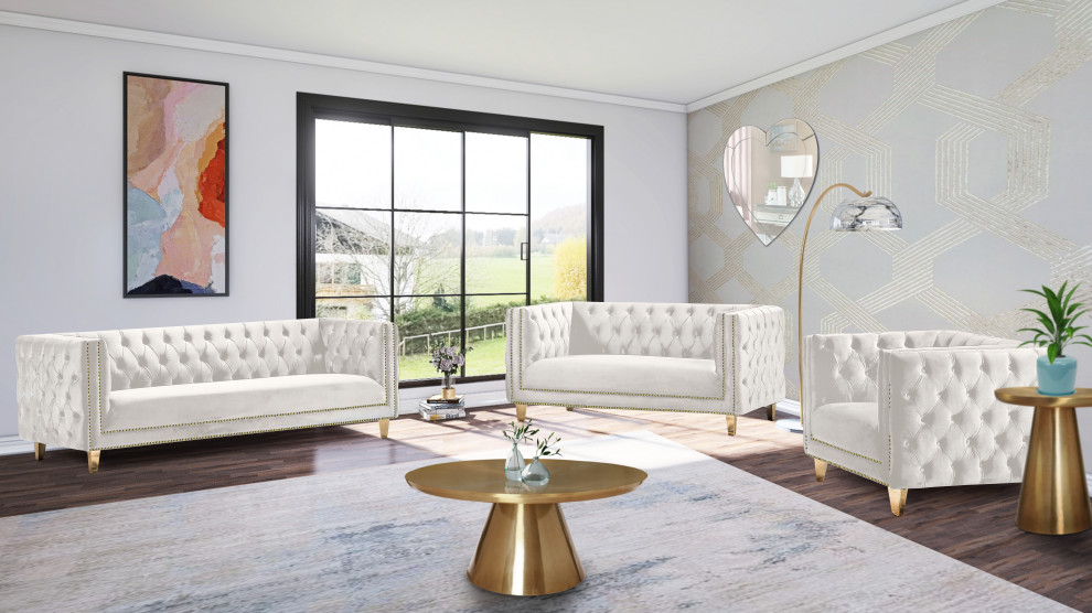 Michelle Fabric Upholstered Chair  Gold Iron Legs   Contemporary   Loveseats   by Meridian Furniture  Houzz