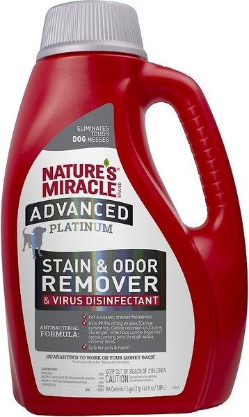 Nature's Miracle Advanced Platinum Dog Antibacterial Stain Remover and Odor Eliminator Refill， 64-oz bottle