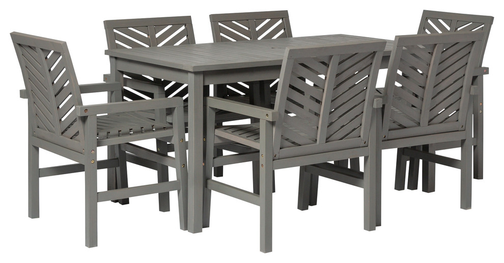 7 Piece Chevron Outdoor Patio Dining Set  Gray Wash   Transitional   Outdoor Dining Sets   by Walker Edison  Houzz