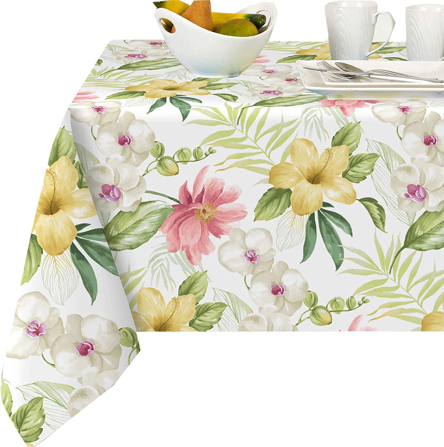 Newbridge Calla Lily Bold Tropical Floral Indoor/Outdoor Stain Resistant， Water Repellent Fabric Tablecloth for Patio， Dining Room， Kitchen Tables， 52” X 52” Square