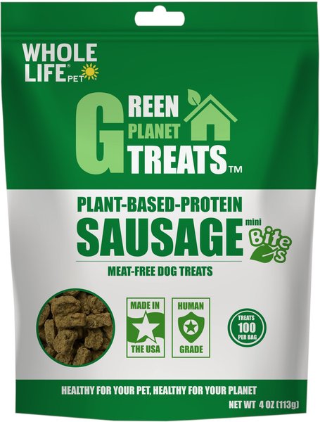 Whole Life Green Planet Plant-Based Sausage Mini Bites Dog Treats， 4-oz bag