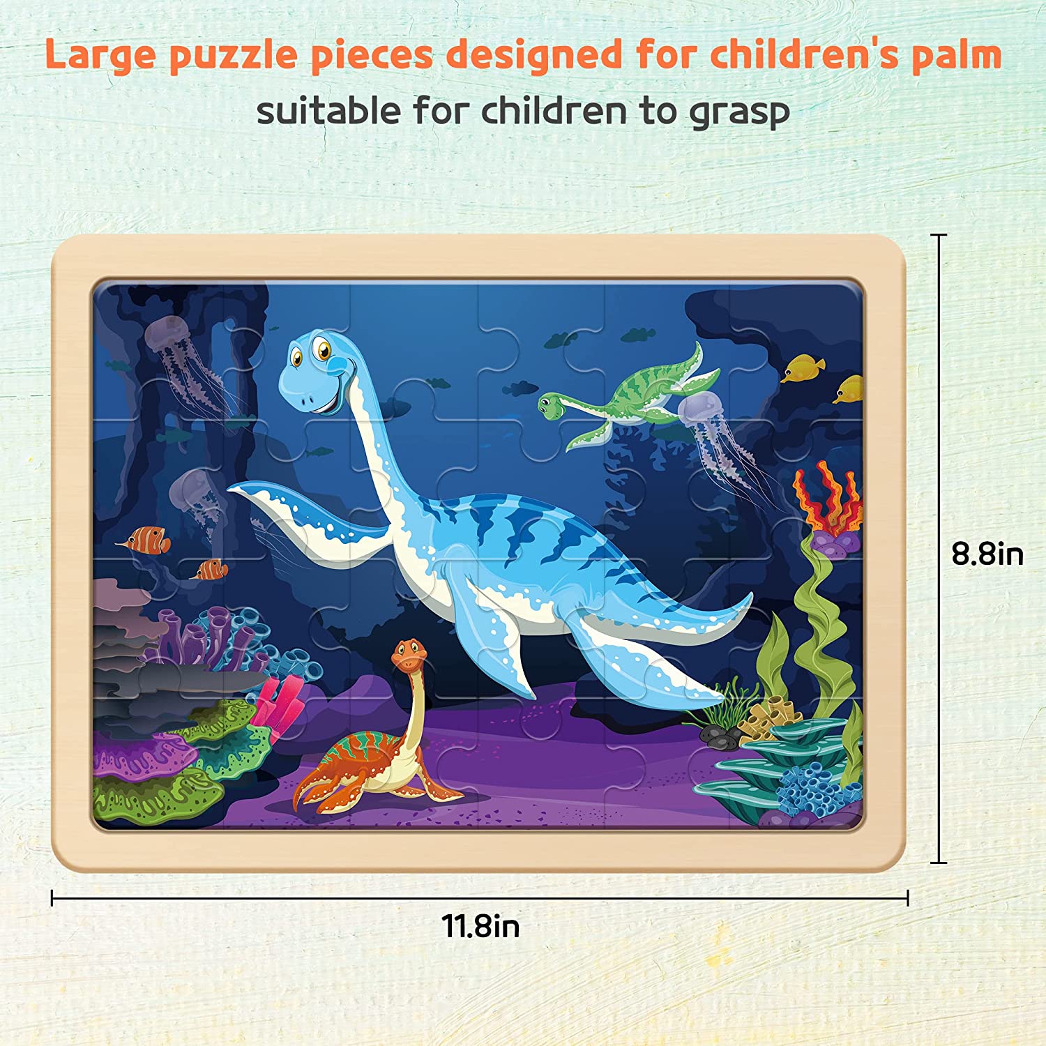 SYNARRY Wooden Dinosaur Puzzles for Kids Ages 3-5， 4 Packs 24 PCs Jigsaw Puzzles Preschool Educational Brain Teaser Boards Toys Gifts for Children， Wood Dino Puzzles for 3 4 5 6 Year Old Boys Girls