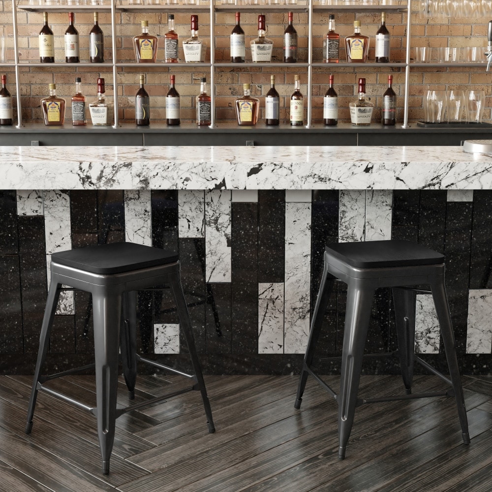 Weather Backless Commercial Bar Stool with Poly Resin Seat