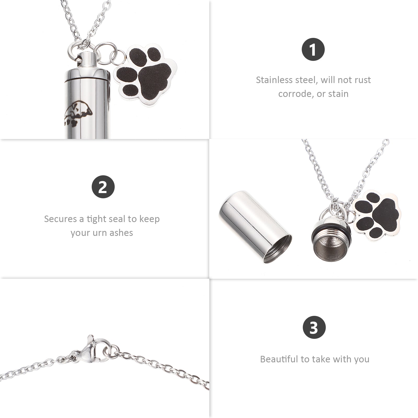 Etereauty Necklace Ashes Jewelry Cremation Urn Dog Memorial Pet Paw Keepsake Urns Lockets Necklaces Bone Ash Puppy Pendant Gifts