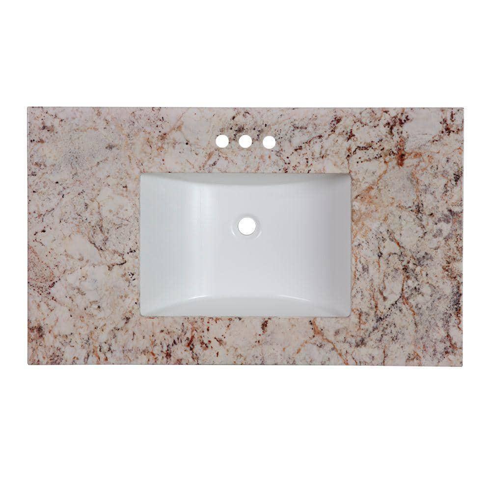 Home Decorators Collection 37 in W x 22 in D Stone Effects Cultured Marble Vanity Top in Rustic Gold with Undermount White Sink