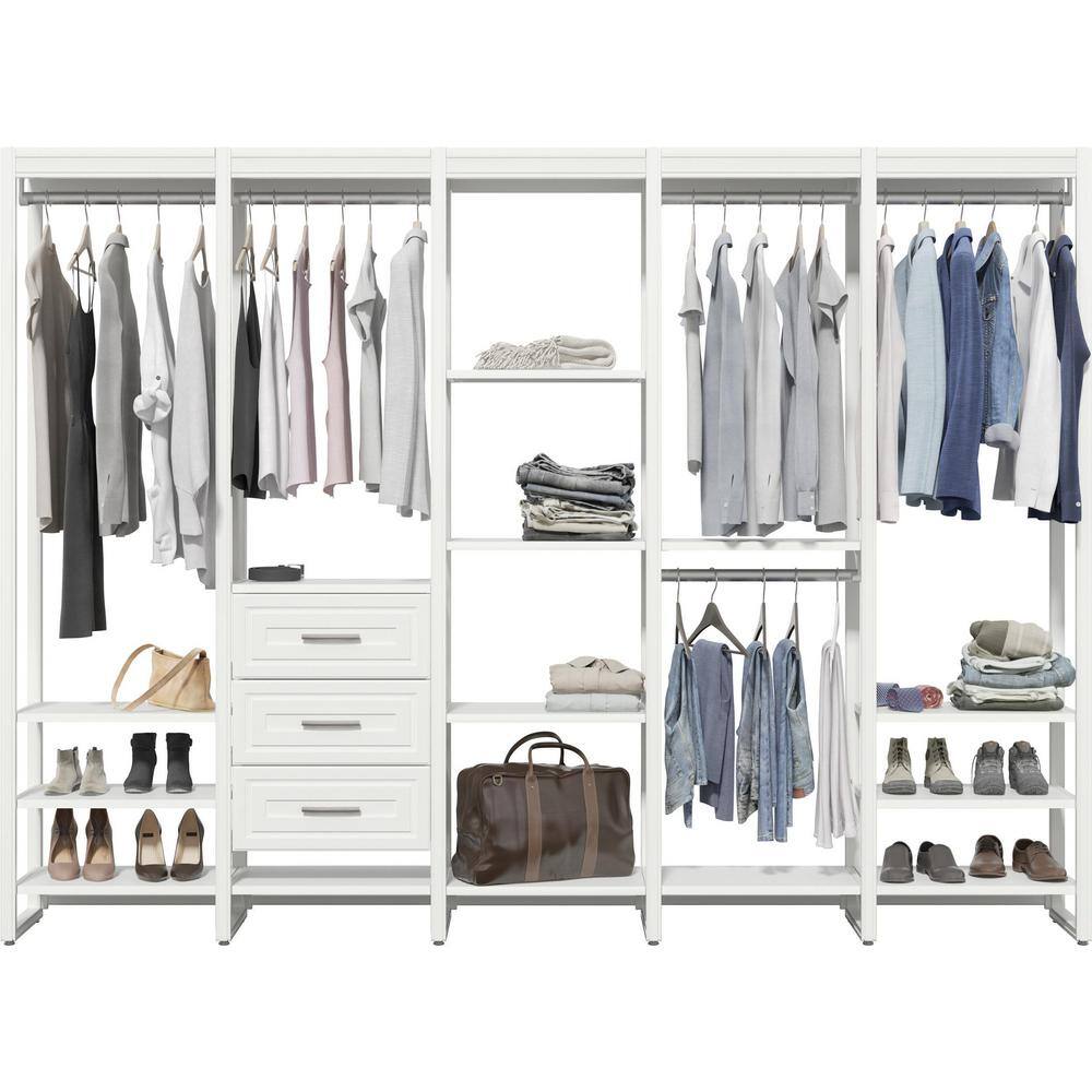 CLOSETS By LIBERTY 113 in. W White Adjustable Tower Wood Closet System with 3 Drawers and 19 Shelves HS45674-RW-10