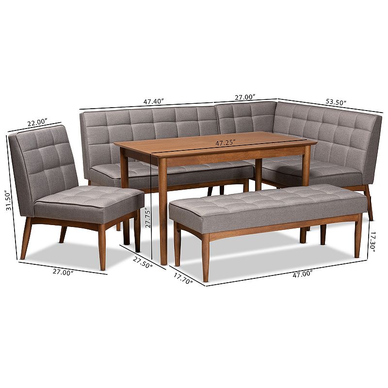 Baxton Studio Sanford Dining Table， Bench and Chair 5-piece Set