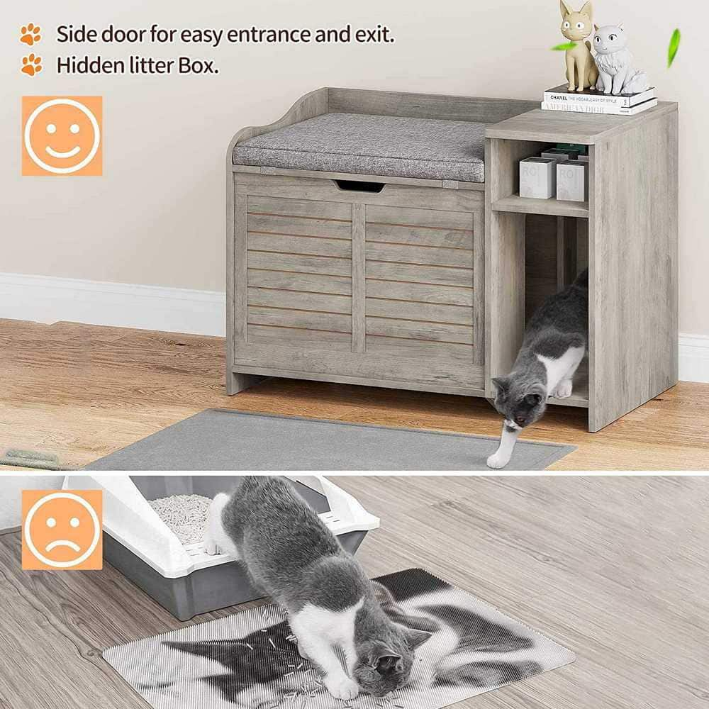 AndMakers Cat Litter Box Enclosure in Grey with Top Opening and Cushion IH-0W8R2RQF