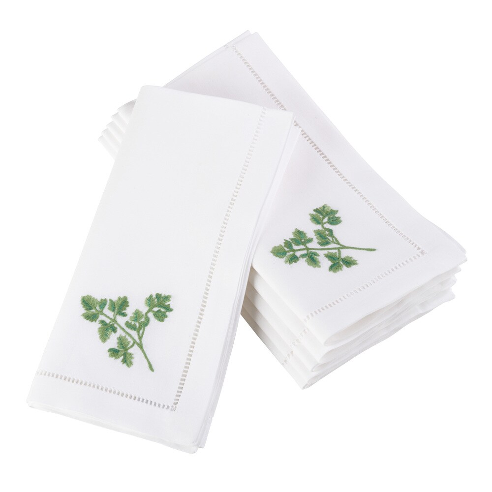 Parsley Embroidered and Hemstitched Cotton Napkin (Set of 6)