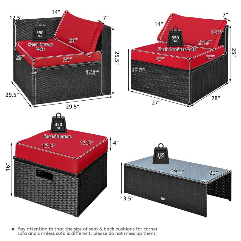 8 Pcs Rattan Wicker Outdoor Patio Furniture Sectional Sofa Set with Storage Box & Waterproof Cover