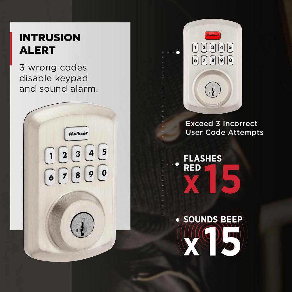 Kwikset Powerbolt 250 10-Button Keypad Satin Nickel Transitional Electronic Deadbolt Door Lock 9250TRS15SMTRBP