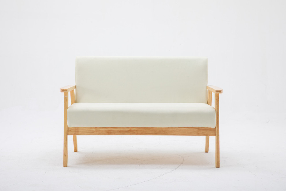 Bahamas Beige Linen Loveseat   Midcentury   Loveseats   by Lilola Home  Houzz