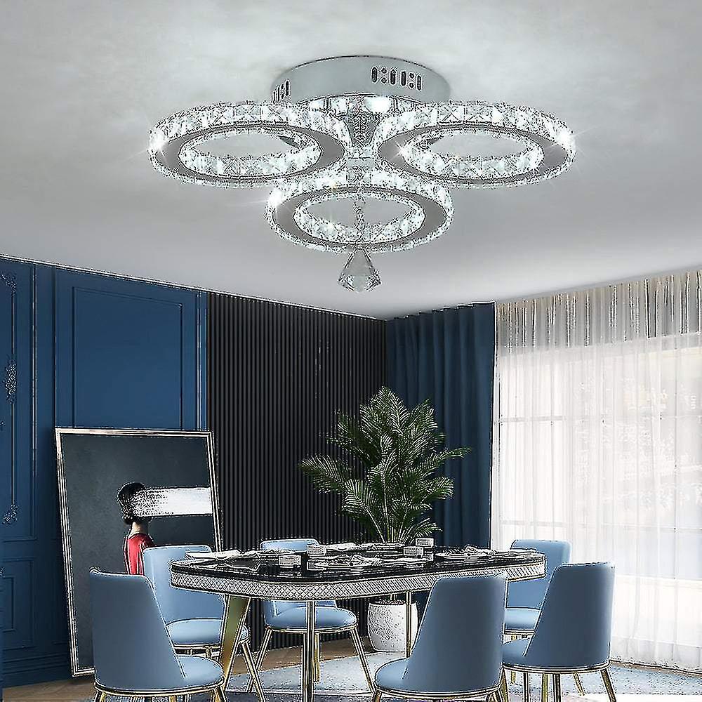 Born Pretty Modern Crystal Led Ceiling Light， Design Ceiling Light With 3 Crystal Rings， For Living Room Bedroom Dining Room Hallway