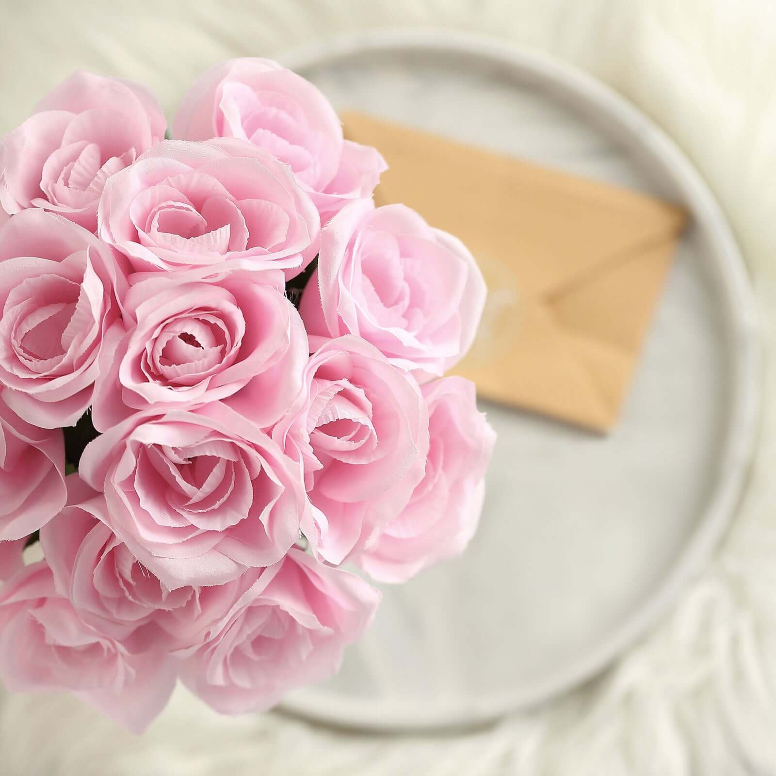 Pink Artificial Velvet-Like Rose Flower Bouquet 12