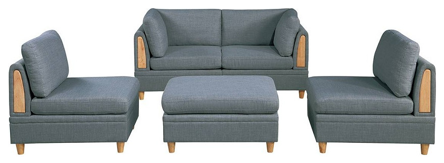 Hvar 5 Piece Modular Sofa Set With Ottoman Dorris Fabric   Midcentury   Living Room Furniture Sets   by Hollywood Decor  Houzz