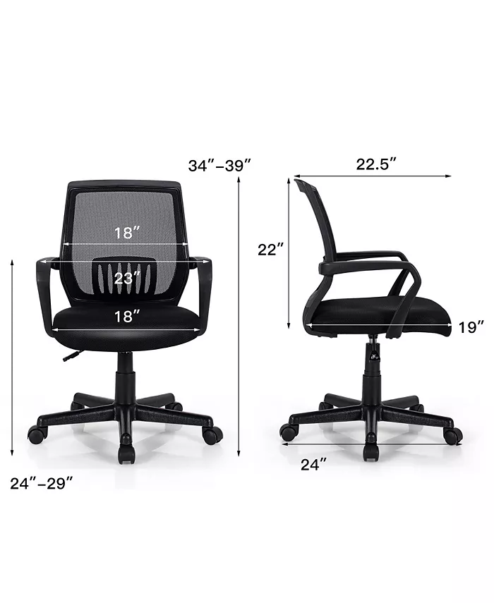 Costway Mid-Back Mesh Chair Height Adjustable Executive Chair w  Lumbar Support