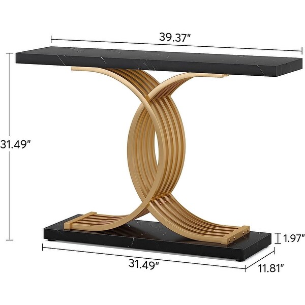 Console Table， Faux Marble Hallway Table with Geometric Metal Legs - 11.81