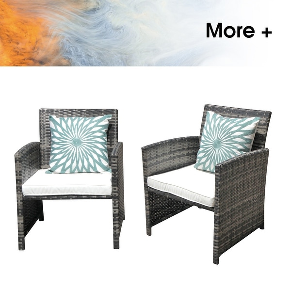 Patio 3 Pieces Wicker Bistro Set Cushioned Chair and Side Table