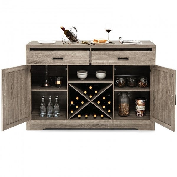 Wooden Buffet Cabinet with 2 Large Storage Drawers and Detachable Wine Rack - 52