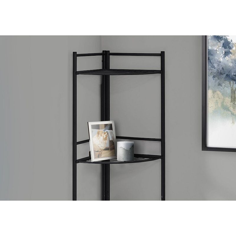 57.75 Black Contemporary Four Tier Etagere Corner Bookcase