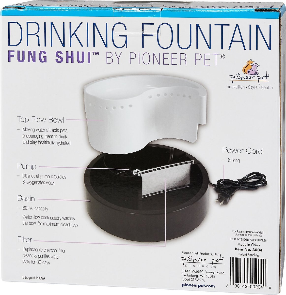 Pioneer Pet Plastic Dog and Cat Fountain Fung Shui Design， 60-oz