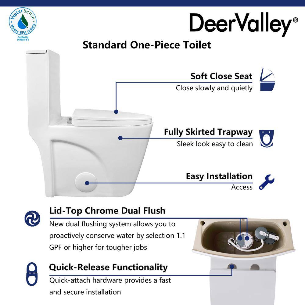 DEERVALLEY DeerValley Ace 1-piece 1.11.6 GPF Dual Flush Elongated Toilet in Glossy White Seat Included DV-1F52102