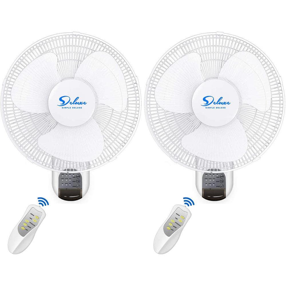 Amucolo 2 Pack 16 in Indoor White Wall Mount Fan with Remote Control and 3 Oscillating Modes