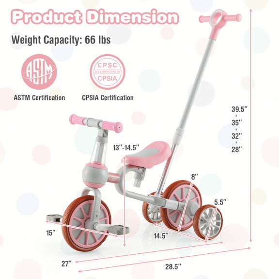 Costway 34512769 4 in 1 Kids Trike Bike with Adjus...