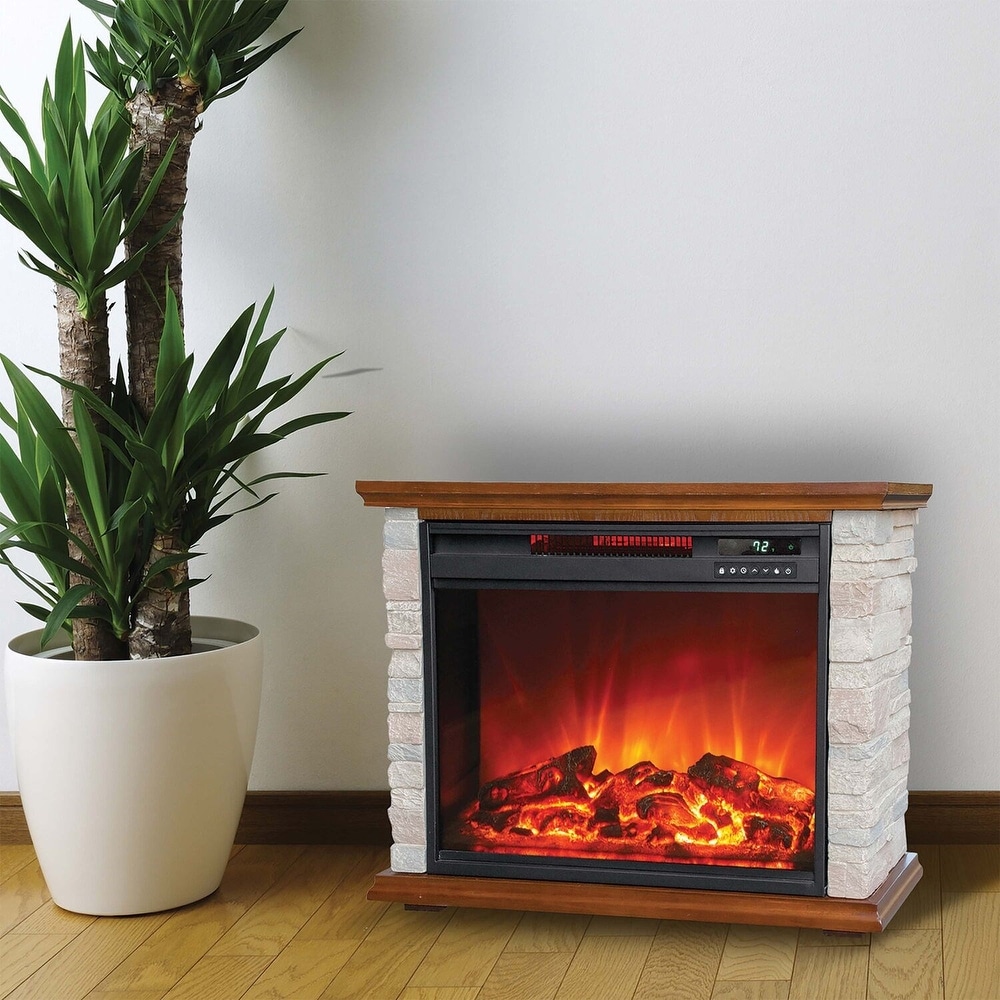 LifeSmart 3 element Small Square Infrared Fireplace with Faux Stone Accent