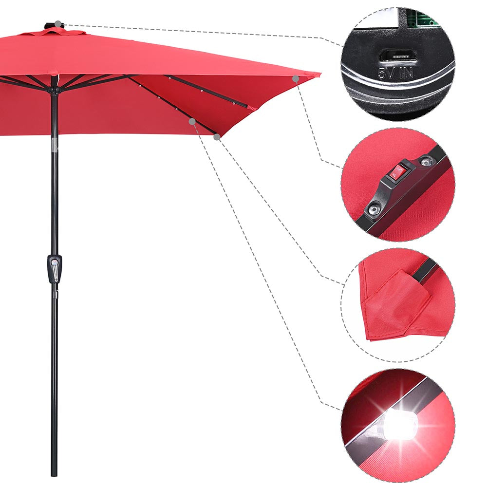 Yescom Prelit Patio Umbrella with Lights Square 9' 8-Rib