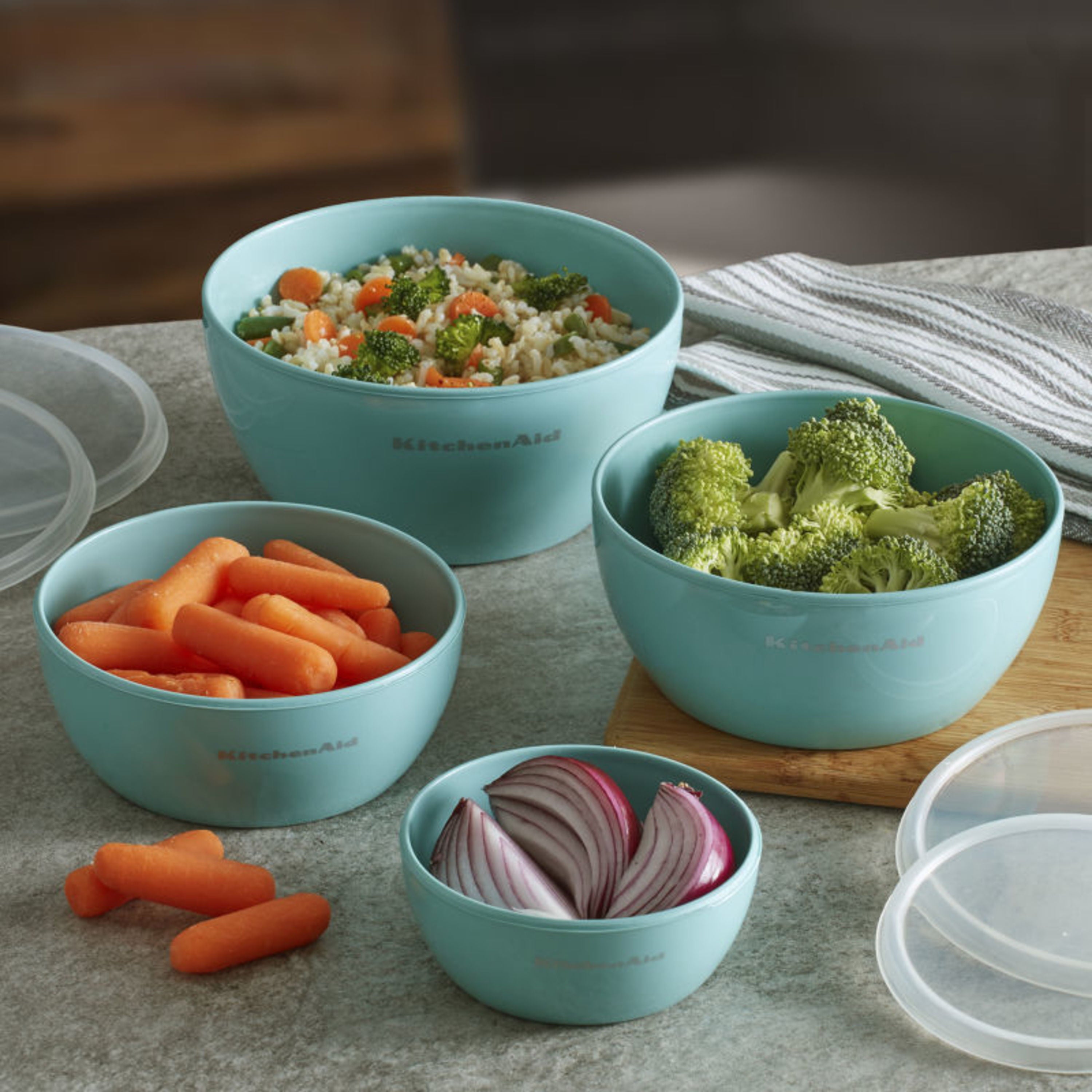 Kitchenaid 4-piece Prep Bowl Set with Lids in Aqua Sky and Assorted Sizes