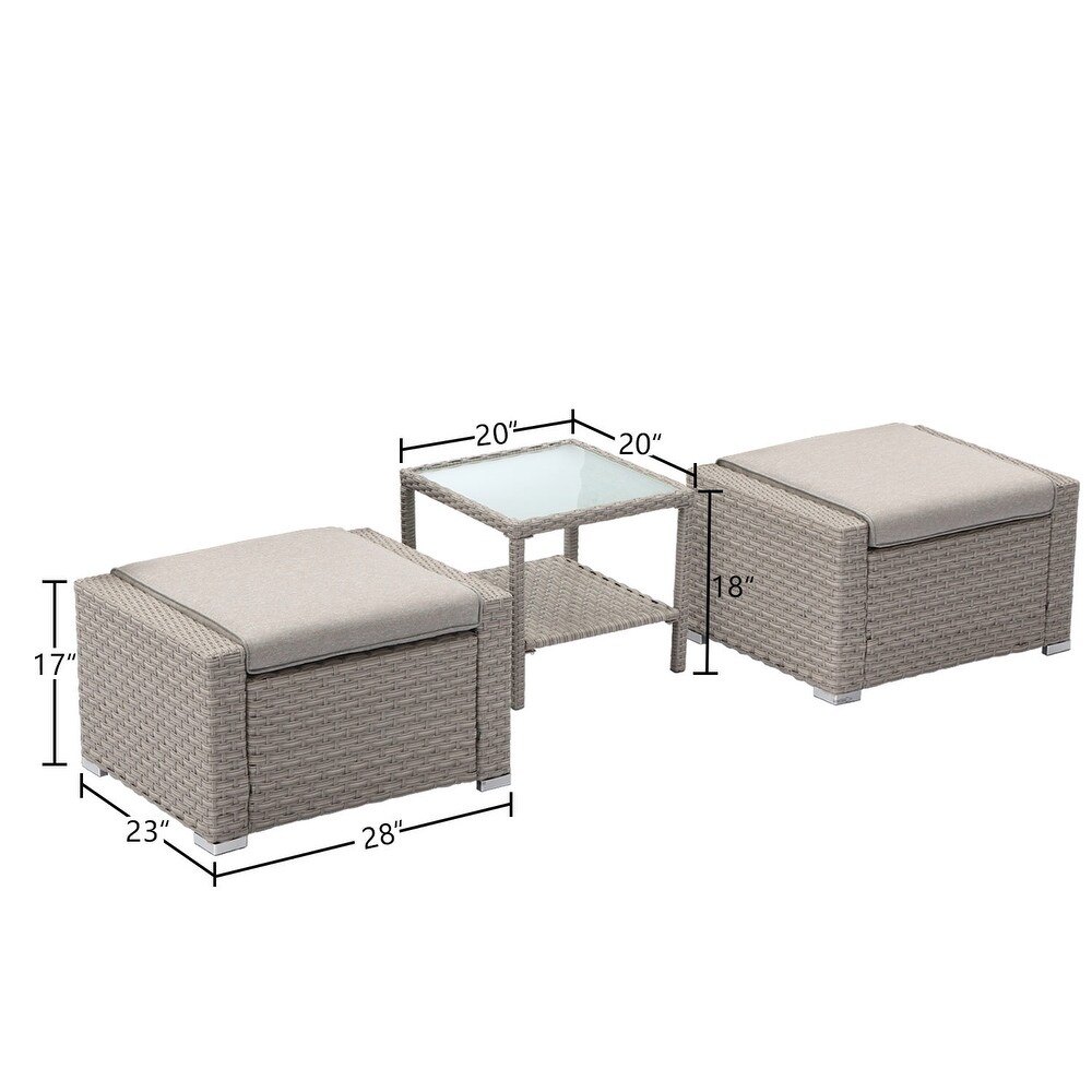 COSIEST Wicker Outdoor Ottomans with Side Table   Set of 2