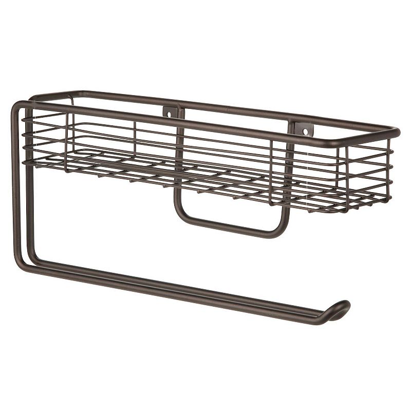 mDesign Wall Mount Metal Paper Towel Holder with Storage Shelf