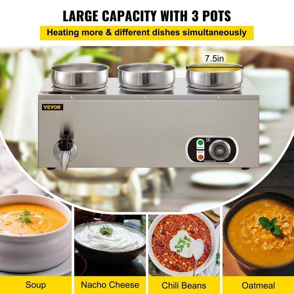 VEVOR Commercial Food Warmer 12.6 qt. Capacity 800W Electric Soup Warmer Adjustable Temp Stainless Steel Countertop Soup Pot TT3G4LBWTT0000001V1