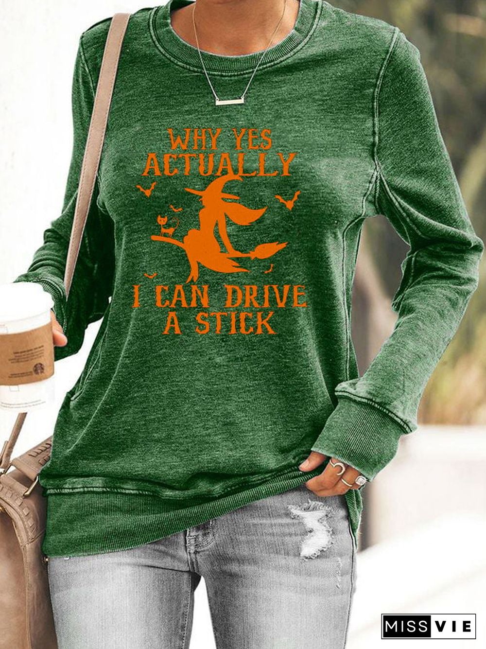 Women's Halloween Why Yes Actually I Can drive A Stick Printed Sweatshirt