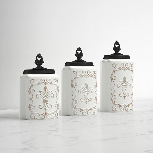 White Antique Set of 3 Canister