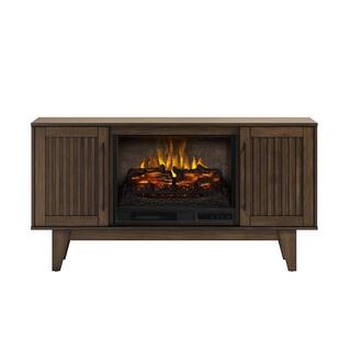 SCOTT LIVING ROSALIE 65 in. Freestanding Media Console Wooden Electric Fireplace in Warm Brown Birch HDSLFP65W-4A