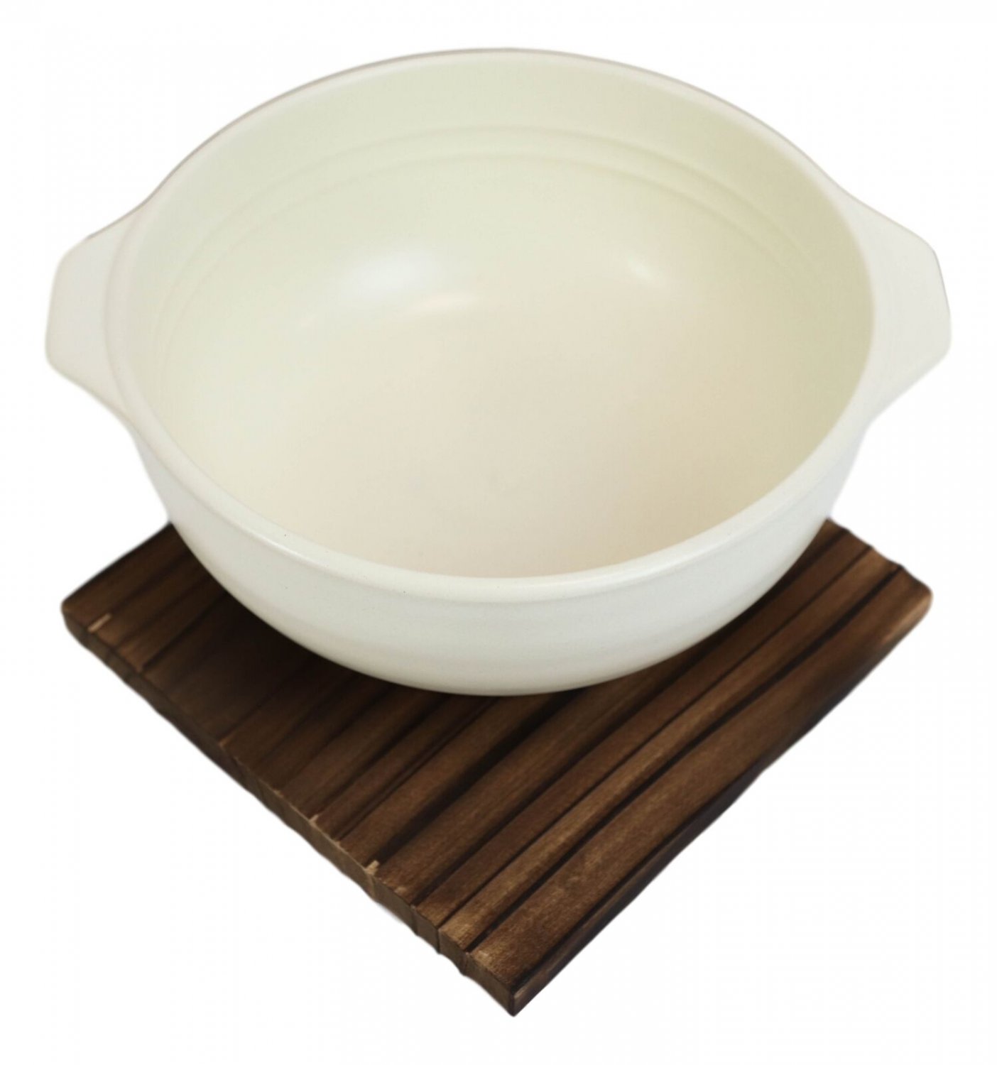 1 Japanese White Donabe Ceramic Hot Clay Pot Bowl Casserole 32oz With Wooden Base EBR02