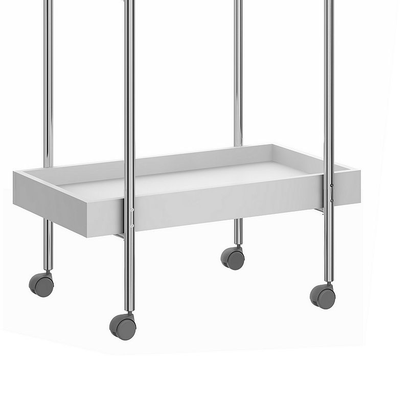 Storage Cart with 2 Tier Design and Metal Frame， White and Chrome