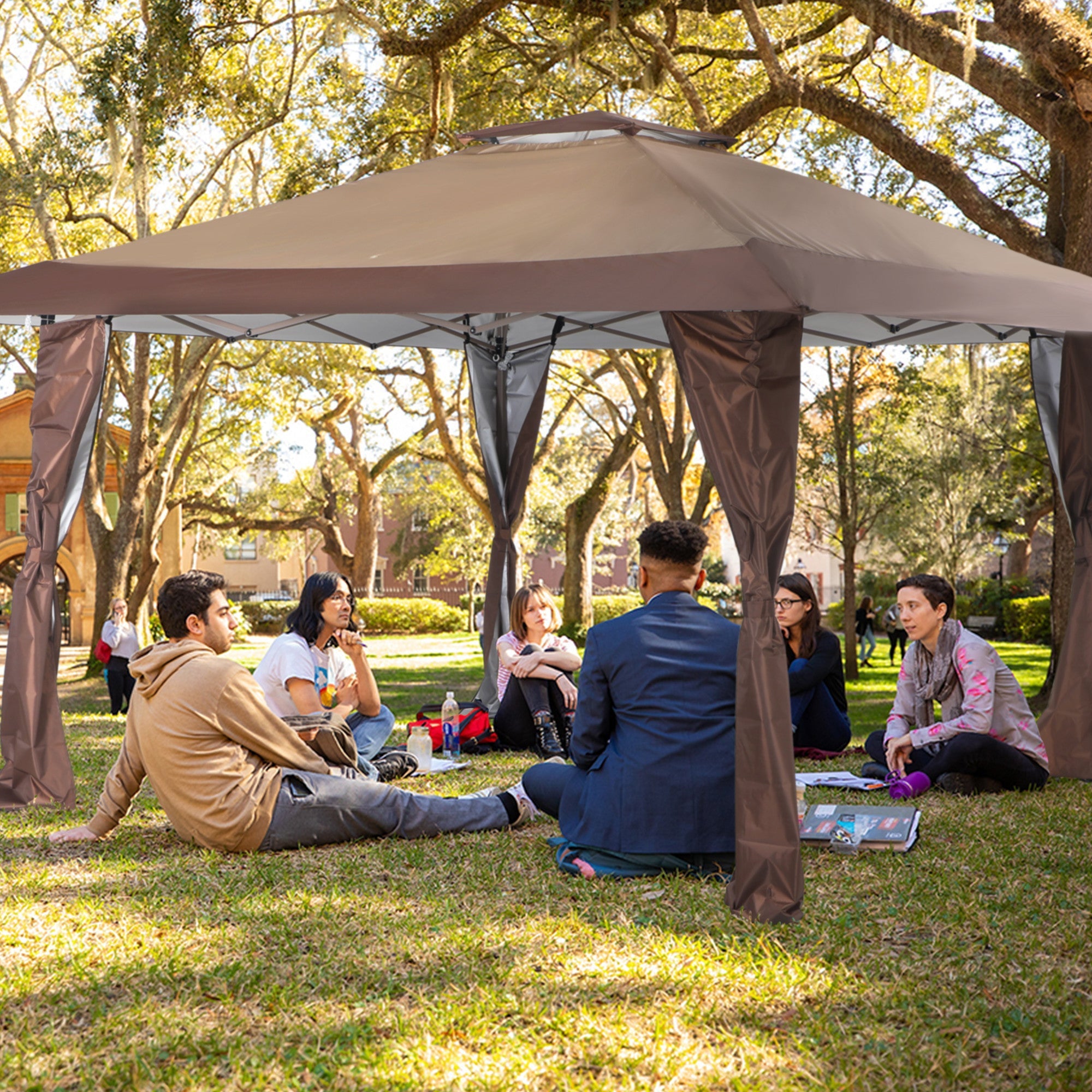 Sophia & William Brown 13' x 13' Pop-up Gazebo Canopy Gazebo Tent Shade Canopy