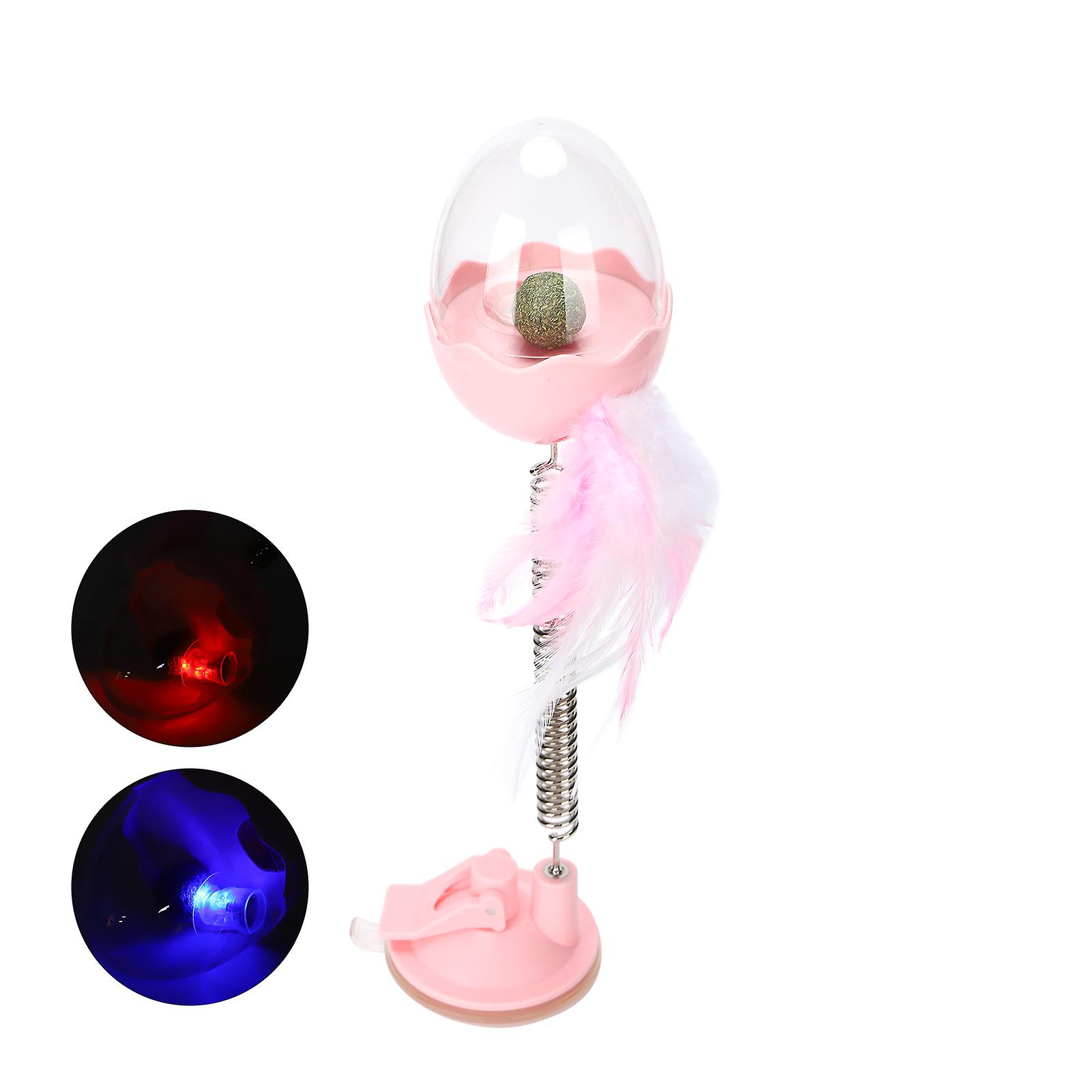 Abs Led Lighting Swing Spring Feather Leak Food Pet Toy Colorful Flash Ball With Catmintpink