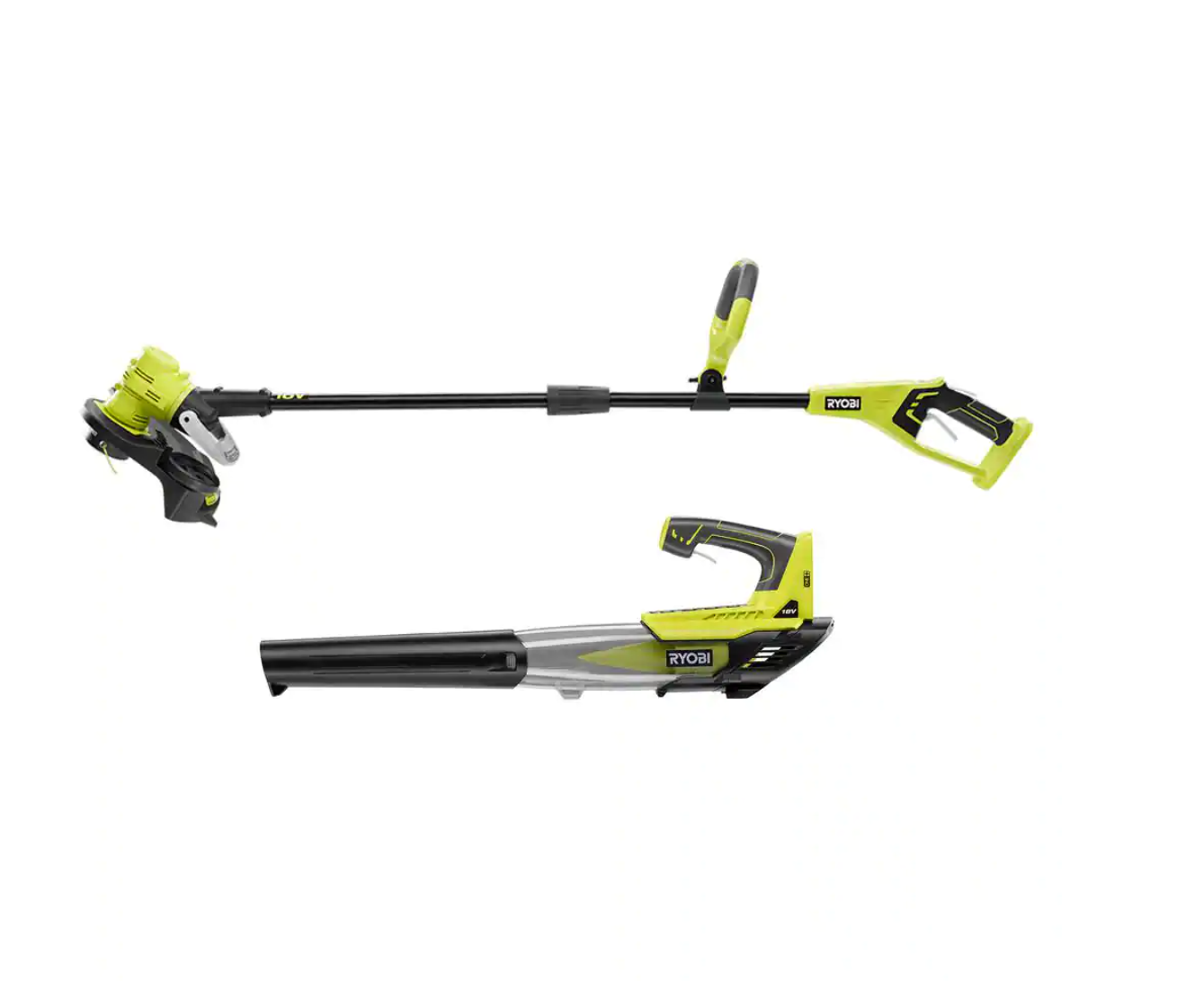 RYOBI P2035-AC ONE+ 18V Cordless String Trimmer/Edger and Blower with Extra 3-Pack of Spools， 4.0 Ah Battery and Charger