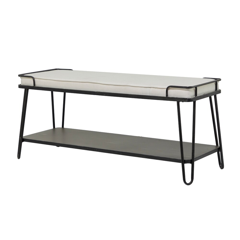 Black Metal Single Shelf Bench with White Upholstered Seat   49 x 16 x 21